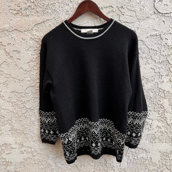 Vintage The Limited Wool Fair Isle Black Sweater Size Womens Small - Picture 1 of 4